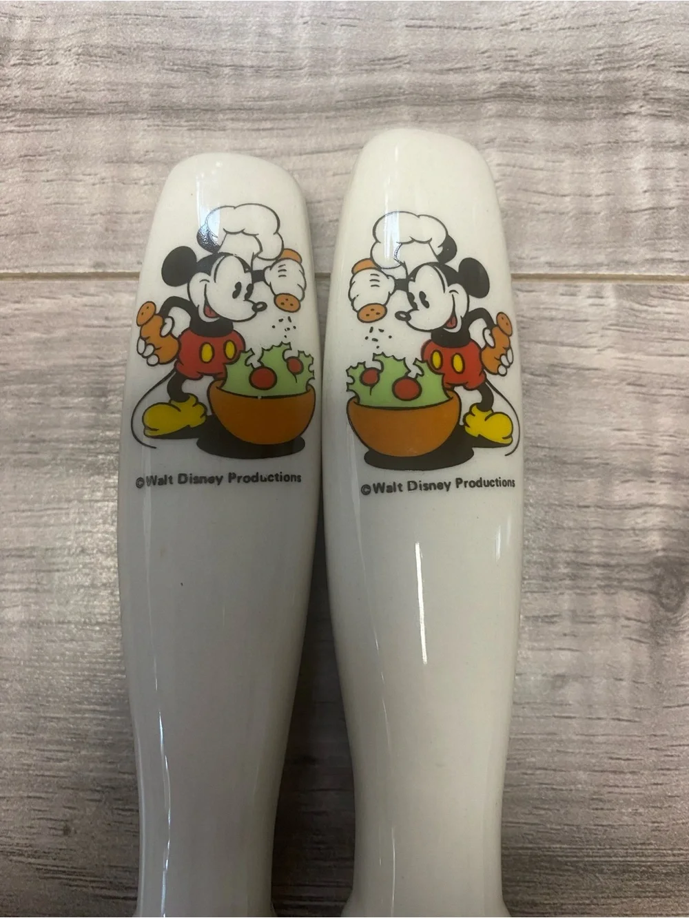 Vintage Disney Mickey Mouse 2pc Salad Serving Spoon & Fork Set Ceramic Handle